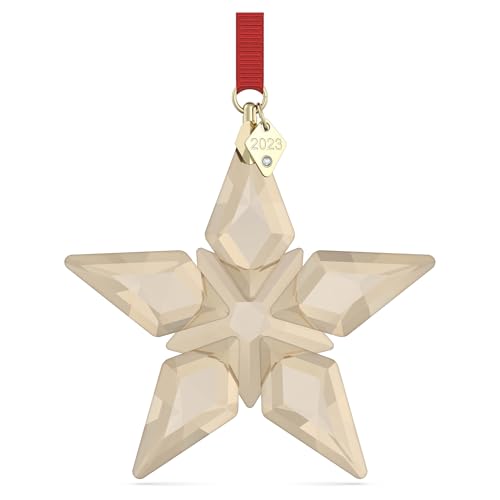Swarovski Annual Edition Festive Ornament 2023, Weihnachtliches Stern-Ornament aus Goldfarbenem Kristall und einem Roten Ripsband von Swarovski