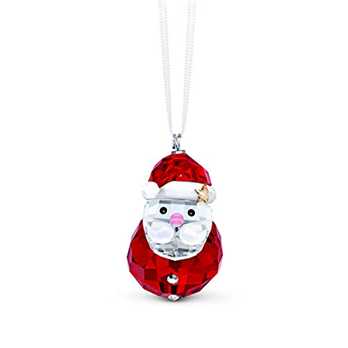 Swarovski Schaukelnder Weihnachtsmann, Charmantes Ornament aus Klarem Kristall mit Edlen Facetten und Prachtvollem Satinband von Swarovski