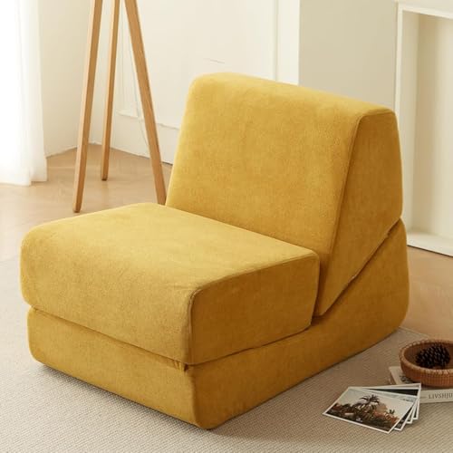 Swbvs Klappbares Schlafsofa, Einzelsessel, Sofa, Multifunktions-Liege mit Rückenstütze - Kompaktes & Platzsparendes Design, Bequem für Wohnzimmer, Schlafzimmer oder kleine Räume, Gelb Cordstoff Swbvs Klappbares Schlafsofa, Einzelsessel, Sofa, Multifunktions-Liege mit Rückenstütze - Kompaktes & Platzsparendes Design, Bequem für Wohnzimmer, Schlafzimmer oder kleine Räume, Gelb Cordstoff von Swbvs