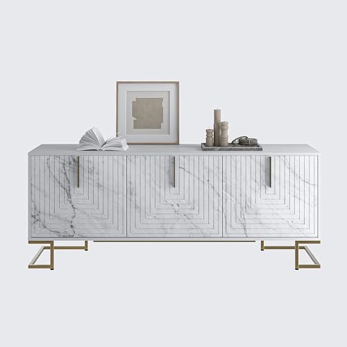 SweMa Kommode, Sideboard Monte-Prado mit dekorative Fräsungen und Soft-Close-Funktion (marmorweiß) von SweMa