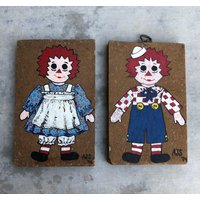 Jahrgang Raggedy Ann Und Andy Hand Gemacht Wandbehang Plaques 8 "x 5"x3/4" von SwedeFinds