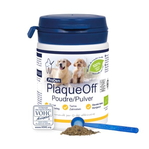 ProDen PlaqueOff Pulver für Hunde & Katzen, Zahnstein- und Mundgeruchsentferner, 100 % natürliche Zahnreinigung und Plaque-Entfernung, 60 g von ProDen PlaqueOff