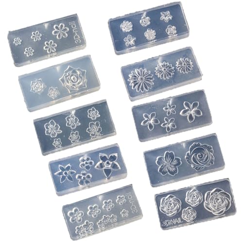 Silikonform für Nägel, Kunst, Zubehör, Nägel, dekorative Blumenform, Silikon-Textur für verschiedene Arten von Nagelkunst-Formen, 10 Stück Silikonform für Nägel, Kunst, Zubehör, Nägel, dekorative Blumenform, Silikon-Textur für verschiedene Arten von Nagelkunst-Formen, 10 Stück von Sweeaau
