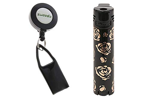 SweedZ Clipper Metall Feuerzeug Roses of Rosé schwarzer Deckel mit Gratis Lighter Leash von SweedZ