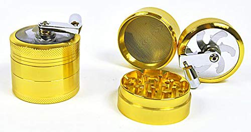 SweedZ Kurbelgrinder Gold-Chrom 3-TLG. 4,2 x 5,4cm, Crusher für Tabak,Spice,Kräuter,Gewürze,Herb,Kaffee von SweedZ