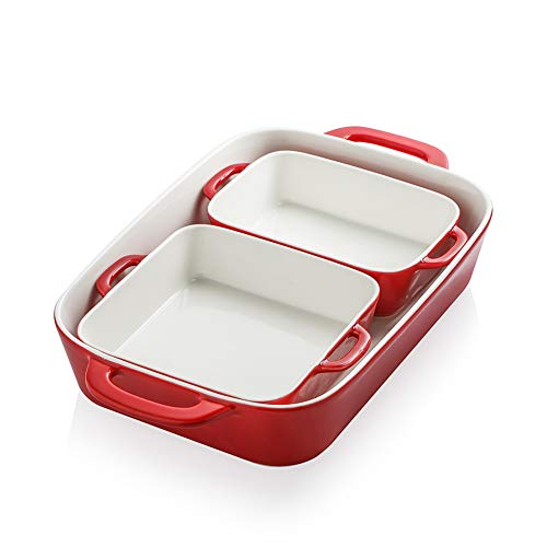 Sweejar Home Keramik-Backformen-Set, rechteckige Backform zum Kochen, für die Küche, zum Kuchenessen, für Bankette und den täglichen Gebrauch, 32cm x 22cm Porzellan-Backformen (rot) von Sweejar