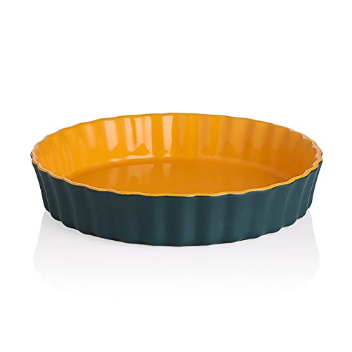 SWEEJAR Keramik-Kuchenform zum Backen, 24 cm runde Wellen-Fransen-Kuchenform, antihaftbeschichtete Kuchenplatte für Kürbiskuchen, Apfelkuchen, Kuchentöpfe (blau und gelb) von Sweejar Home