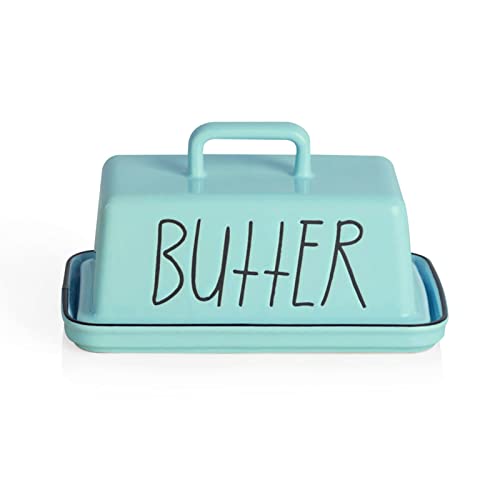 Sweejar Home Keramik Butterdose mit Griff Deckel 18cm Porzellan Groß Butterdose mit Deckel Perfekt für Ost/West Butter (Türkis) von Sweejar Home