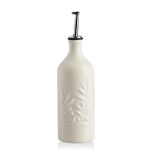 Sweejar Home Keramische Olivenölspenderflasche, 570ml Relief Opaque Oil Cruet schützt Öl, um Oxidation zu reduzieren, Geeignet für die Lagerung von Öl, Essig, Sojasauce, Kaffeesirup(Beige) von Sweejar Home