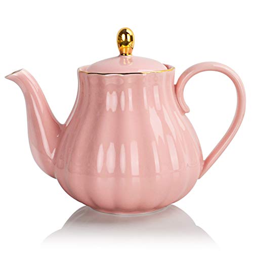 Sweejar Home Königliche Teekanne, Keramik-Teekanne mit abnehmbarem Edelstahl-Aufguss, Blühende & Loseblatt-Teekanne - 795 ML (Rosa) von Sweejar Home