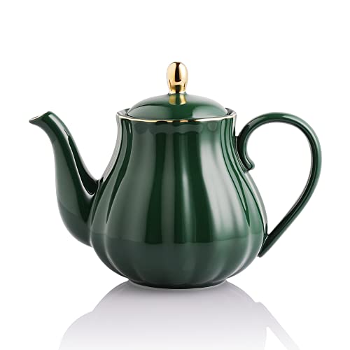 Sweejar Home Royal Teekanne, Keramik-Teekanne mit herausnehmbarem Edelstahl-Teesieb, blühende & lose Blätter Teekanne (3-4 Tassen), 795 ml (schwarzgrün) von Sweejar Home