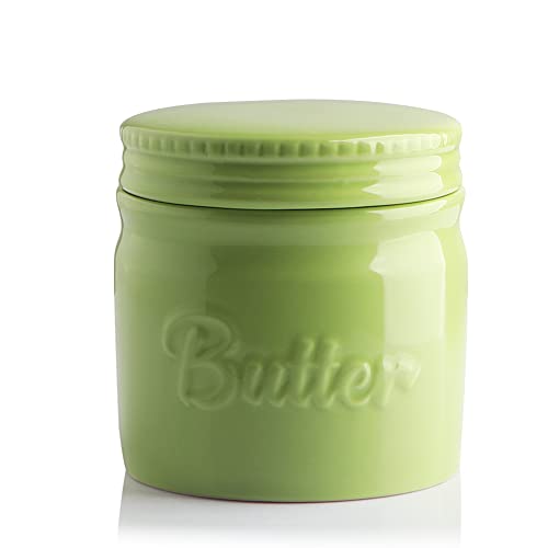 SWEEJAR Butterbehälter aus Porzellan, französische Butterdose mit Wasserlinie, Keramik-Butterbehälter für weiche Butter (grün) von Sweejar