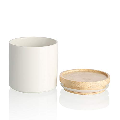 Sweejar Küchenbehälter aus Keramik für Lebensmittel, stapelbare Behälter mit luftdichtem Holzdeckel zum Servieren von gemahlenem Kaffee, Tee, Zucker, Salz und mehr – 510 ml (weiß) von Sweejar