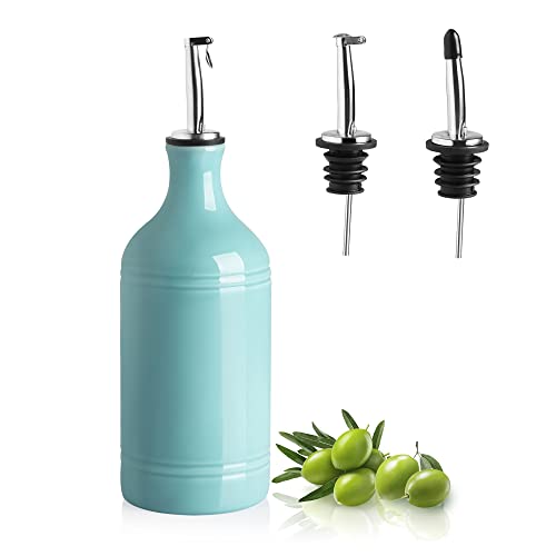 SWEEJAR Porzellan-Olivenölspenderflasche, blickdichte Ölmenge schützt Öl, um Oxidation zu reduzieren, geeignet für die Aufbewahrung von Öl, Essig, 1 Stück, 440 ml (neu türkis) von Sweejar