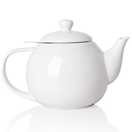 SWEEJAR Teekanne aus Porzellan mit Teesieb und Deckel, Teegeschirr mit Filter, 800 ml, für Tee/Kaffee/Milch/Frauen/Büro/Zuhause/Geschenk, Weiß von Sweejar