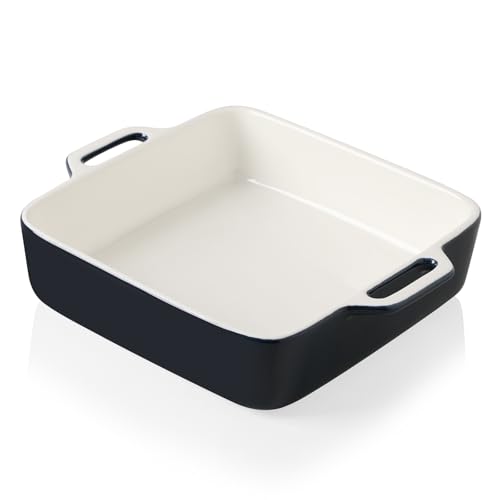 Sweejar 20,3 x 20,3 cm große Keramik-Kasserolle für Ofen mit Doppelgriffen, quadratische Kuchenbackform für Brownie, Lasagne, Aufläufe, Familienessen (Marineblau) von Sweejar
