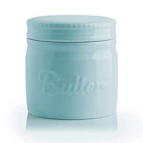 Sweejar Butterbehälter aus Porzellan, französische Butterdose mit Wasserlinie, Keramik-Butterbehälter für weiche Butter (Türkis) von Sweejar
