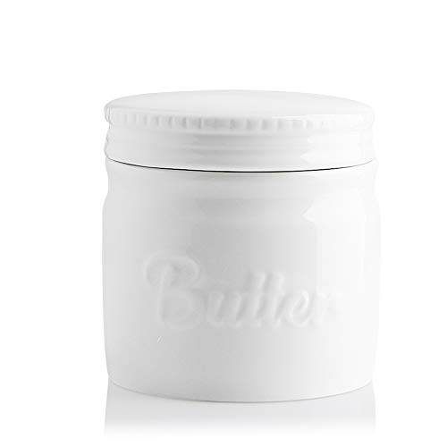 Sweejar Butterbehälter aus Porzellan, französische Butterdose mit Wasserlinie, Keramik-Butterbehälter für weiche Butter (weiß) von Sweejar