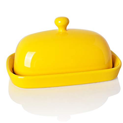 Sweejar Keramik-Butterdose mit Deckel für Arbeitsplatte, Porzellan-Butterbehälter mit Knauf, Butterbehälter für Ost-/Westküsten-Butter, 17,8 cm, Gelb Sweejar Keramik-Butterdose mit Deckel für Arbeitsplatte, Porzellan-Butterbehälter mit Knauf, Butterbehälter für Ost-/Westküsten-Butter, 17,8 cm, Gelb von Sweejar