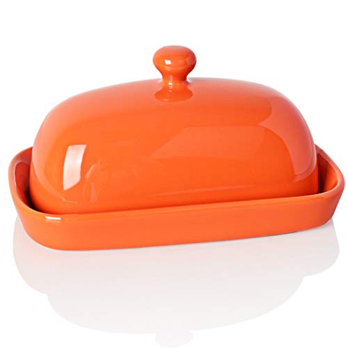 Sweejar Keramik-Butterdose mit Deckel für Arbeitsplatte, Porzellan-Butterbehälter mit Knauf, Butterbehälter für Ost-/Westküsten-Butter, 17,8 cm, Orange Sweejar Keramik-Butterdose mit Deckel für Arbeitsplatte, Porzellan-Butterbehälter mit Knauf, Butterbehälter für Ost-/Westküsten-Butter, 17,8 cm, Orange von Sweejar