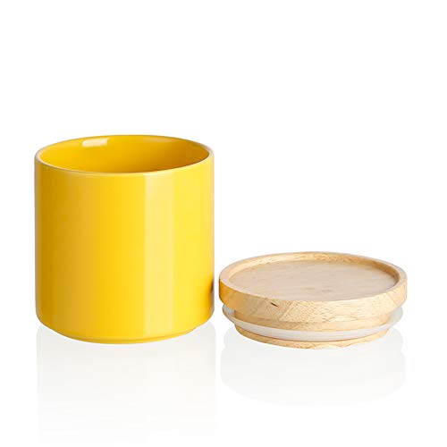 Sweejar Küchenbehälter aus Keramik, stapelbare Behälter mit luftdichtem Holzdeckel zum Servieren von gemahlenem Kaffee, Tee, Zucker, Salz und mehr, 400 ml (Gelb) von Sweejar