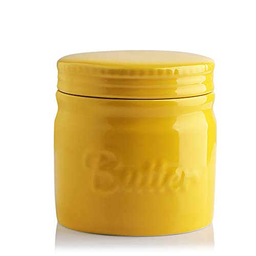 Sweejar Porzellan-Butterbehälter, französische Schale mit Wasserlinie, Keramikbehälter für weiche Butter (gelb) von Sweejar
