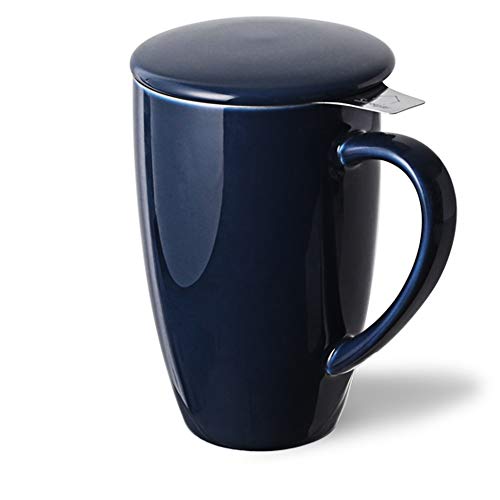 Sweejar Porzellan-Teetasse mit Teesieb und Deckel, Teegeschirr mit Filter, lose Blätter, Teetasse, Steeper Maker, 40 ml, für Tee/Kaffee/Milch/Frauen/Büro/Zuhause/Geschenk (marineblau) von Sweejar