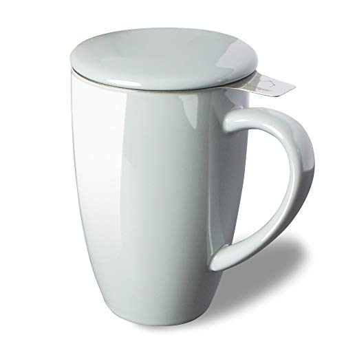 Sweejar Porzellan-Teetasse mit Teesieb und Deckel, Teetasse mit Filter, lose Blätter, Teetasse, Steeper Maker, 40 ml, für Tee/Kaffee/Milch/Frauen/Büro/Zuhause/Geschenk (grau) von Sweejar