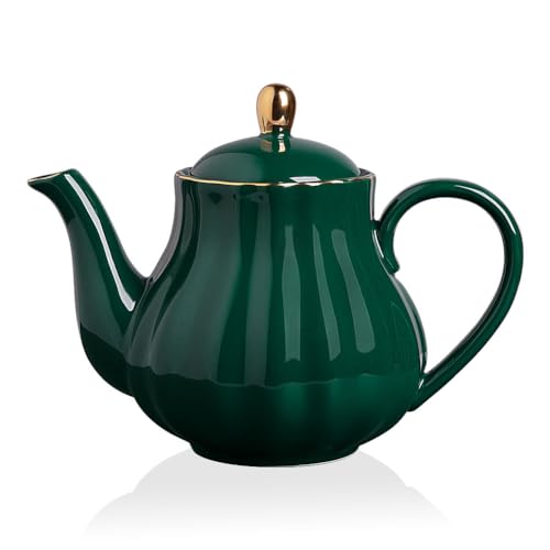 Sweejar Royal Teekanne, Keramik-Teekanne mit herausnehmbarem Edelstahl-Teesieb, blühende und lose Blätter, 1,2 l (Jade) von Sweejar
