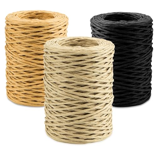 Sweelov 3x80m Papierdraht Natur Papierkordel Dekodraht Eisendraht zum Basteln Floristik, Papier/Eisendraht zum DIY Hochzeitsstrauß Verpackung Blumengesteck Ø2mm (Natur Braun Schwarz) von Sweelov