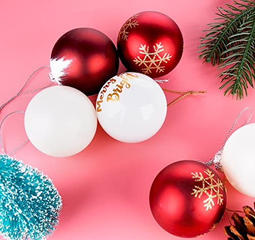 Sweelov Weihnachtskugeln,16 Stück 6cm Glas Christbaumkugeln Set Rot Weiß Weihnachtsdeko mit Aufhänger Weihnachtsbaumkugeln für Weihnachtsbaumschmuck von Sweelov