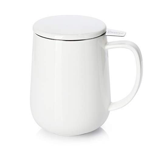 Sweese 204.101 Teetasse aus Porzellan mit Teesieb und Deckel, 590 ml, weiß von Sweese