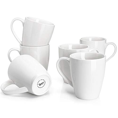 Sweese Porzellan-Kaffeetassen – 473 ml – Set mit 6 Tassen für Latte, heißen Tee, Cappuccino, Mokka, Kakao, Weiß von Sweese