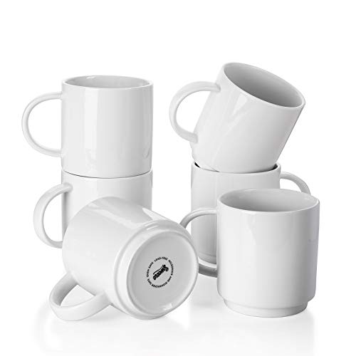 Sweese 616.001 stapelbare Kaffeetassen – 284 ml für spezielle Kaffeegetränke, Cappuccino, Café, Mokka, Latte und Tee, 6 Stück, weiß von Sweese