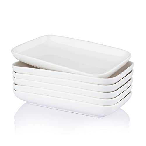Sweese 752.101 20,3 cm rechteckige Salatteller, Dessertteller aus Porzellan, kleine weiße Serviertabletts für Salat, Obst, Sushi-Vorspeisen und Partys – stapelbar, 6 Stück, weiß von Sweese