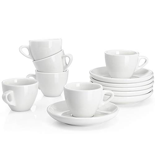 Sweese Espressotassen mit Untertassen, Porzellan, 6 Stück, Weiß von Sweese