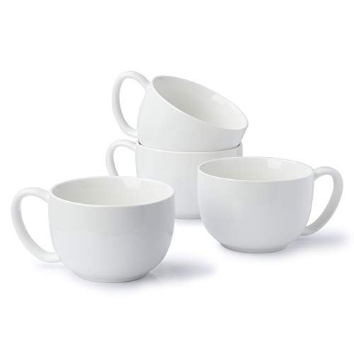 Sweese Große Kaffeetassen aus Porzellan, 625 ml, 4 Stück, große Suppentasse mit Griffen, perfekt für Kaffee, Tee, heiße Schokolade, mikrowellengeeignet, Weiß von Sweese
