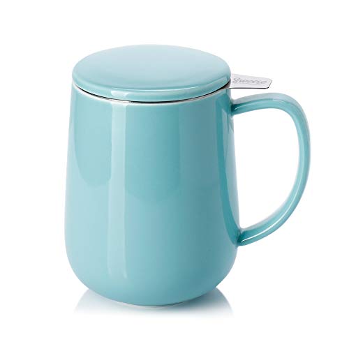 Sweese Porzellan-Teetasse mit Teesieb und Deckel, Teetasse für lose Blätter, Geschenke für Teeliebhaber, Türkis von Sweese