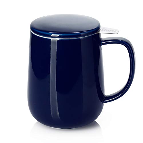 Sweese Porzellan-Teetasse mit Teesieb und Deckel, große Teetasse für losen Tee, mikrowellen- und spülmaschinenfest, isoliert, modernes Design für Teeliebhaber, 590 ml von Sweese