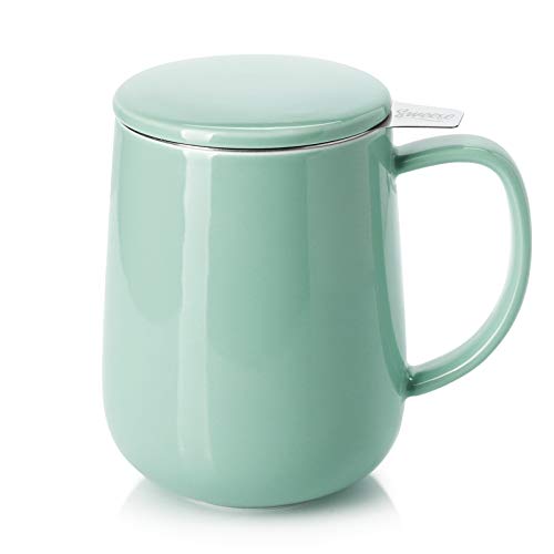 Sweese Porzellan-Teetasse mit Teesieb und Deckel, lose Teeblätter, Geschenke für Teeliebhaber, Minzgrün, 590 ml von Sweese