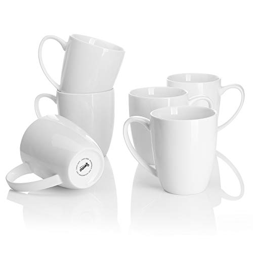 Sweese Porzellantassen, 340 ml, für Kaffee, Tee, Mokka und Glühgetränke, Weiß, 6 Stück von Sweese