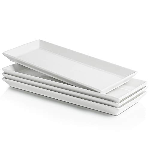 Sweese Rechteckige Porzellan-Teller für Partys, 29,5 cm 11.7 Inch weiß 4er Set von Sweese
