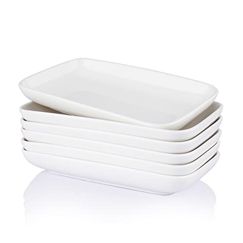 Sweese Rechteckige Salatteller, Porzellan-Dessertteller, kleine weiße Serviertabletts für Salat, Obst, Sushi-Vorspeisen und Partys, stapelbar, Weiß, 6 Stück von Sweese