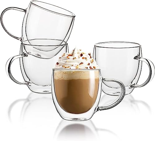 Sweese Transparente Kaffeetassen – 237 ml, doppelwandige Glas-Kaffeetassen, 4er-Set, perfekt für Espresso, Latte, Cappuccino von Sweese