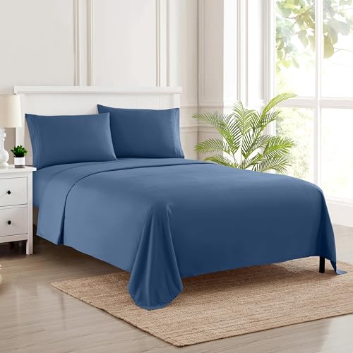 Bettlaken für King-Size-Betten – atmungsaktive Luxus-Bettlaken mit elastischen und sicheren Eckgurten – 1800 Supreme Collection extra weiches Bettwäsche-Set, Bettlaken-Set, King-Size-Bett, Denim von Sweet Home Collection