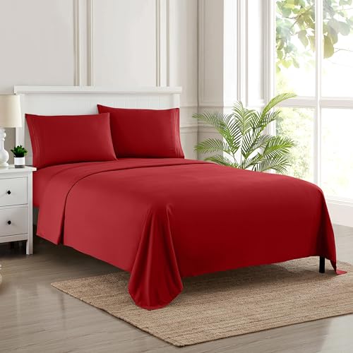 California King Sheet Sets – atmungsaktive Luxus-Bettlaken mit vollelastischen und sicheren Eckgurten – 1800 Supreme Collection Cal King Deep Pocket Bettwäsche-Set, Bettlaken-Set, California King, Rot von Sweet Home Collection