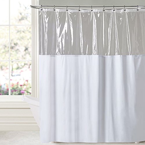 Sweet Home Collection 10 Gauge Vinyl Shower Curtain 72" x 72" with Clear See Through Top Antibacterial Antimicrobial Treated Mildew and Water Resistant, Standard, White von Sweet Home Collection