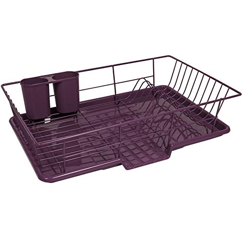 Sweet Home Collection 3-teiliges Abtropfgestell-Set mit Trockenbrett und Utensilienhalter, 30,5 x 48,3 x 12,7 cm (1 Stück), Aubergine von Sweet Home Collection