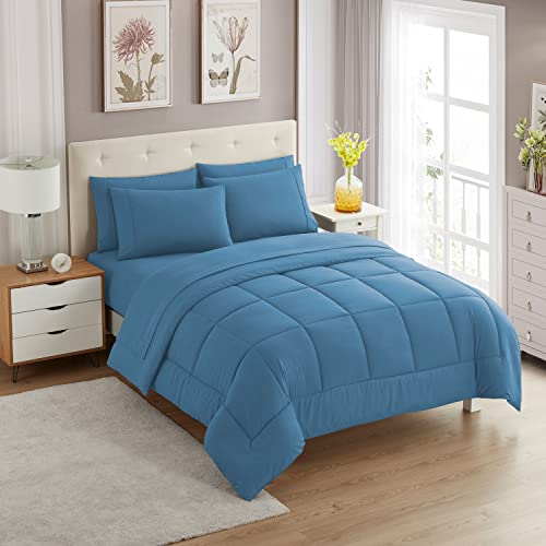 Sweet Home Collection 5 Piece Comforter Set Bag Solid Color All Season Soft Down Alternative Blanket & Luxurious Microfiber Bed Sheets, Twin, Denim von Sweet Home Collection