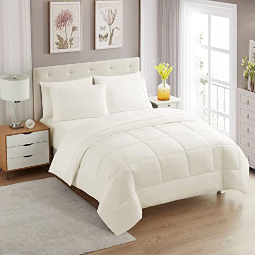 Sweet Home Collection 5 Piece Comforter Set Bag Solid Color All Season Soft Down Alternative Blanket & Luxurious Microfiber Bed Sheets, Twin, Ivory von Sweet Home Collection